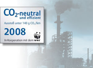 CO2-neutral und effizient 2008, In Kooperation mit dem WWF; silhouette of emissions at an industrial plant.